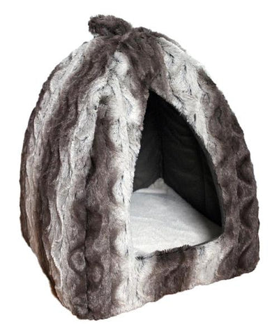 Rosewood Grey Cream Snuggle Plush Pyramid Cat Bed - Pet Mall