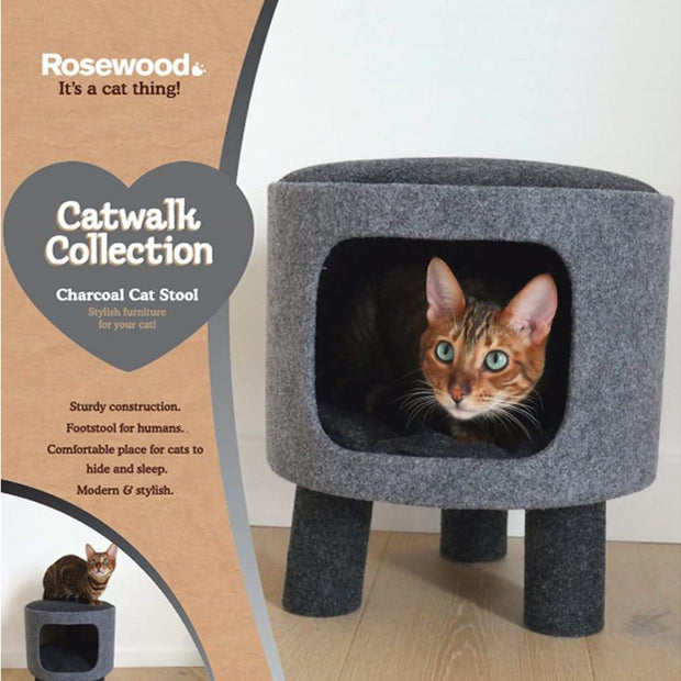 Rosewood Catwalk Collection Charcoal Felt Stool Cat Scratcher - Pet Mall
