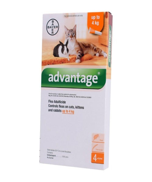 Advantage Rabbit, Kitten & Small Cat (0-4 kg) Orange Flea Treatment (4X0.4ML)