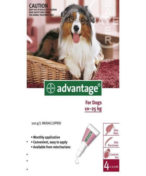 Advantage Large Dog 10-25KG Red Flea & Lice Treatment for Dogs 4 x 2.5 ml