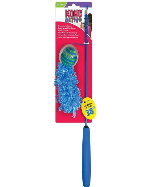 KONG Fishing Pole Cat Teaser Toy, available in Purple, Green or Grey Balls - Pet Mall