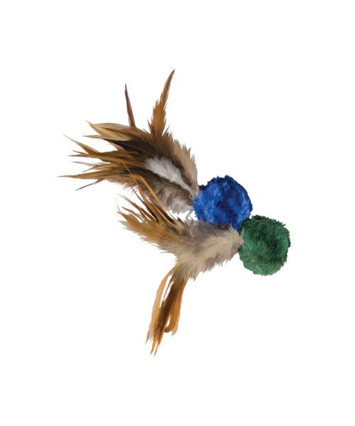 KONG Natural Crinkle Ball Plush Toy with Feathers, available in Tan & White or Blue & Green - Pet Mall