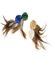 KONG Natural Crinkle Ball Plush Toy with Feathers, available in Tan & White or Blue & Green - Pet Mall