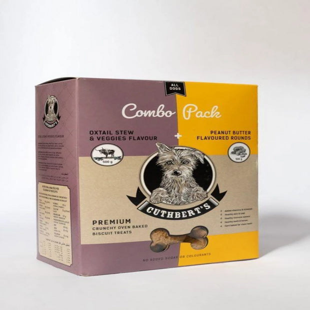 Cuthhbert's Combo Pack Oxtail Stew & Veg + Peanut Butter Flavour Round  Dog Biscuits - Pet Mall