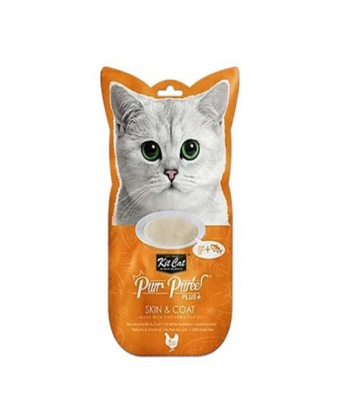 Kit Cat Purr Puree Plus Skin and Coat Cat Treats 4 x 15g