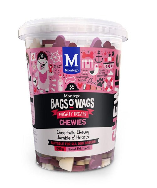 Montego Bags O Wags Chewies Hearts Mix Dog Treats 500G