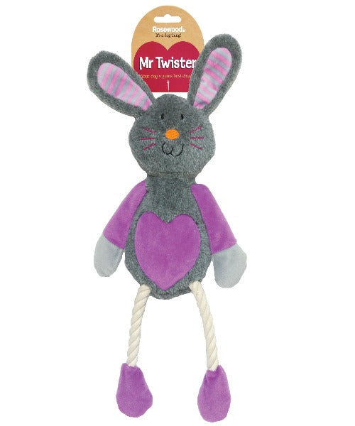 Rosewood Mister Twister Rope and Plush Ruby Rabbit Dog Toy