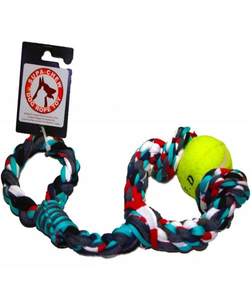 Supa-Chew Cotton Sling Rope Dog Toy with 2 Knots and 1 Ball - Pet Mall