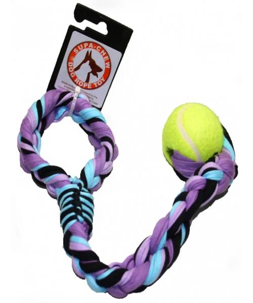 Supa-Chew Cotton Sling Rope Dog Toy with 1 Ball - Pet Mall