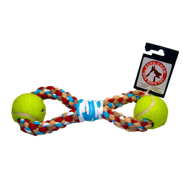 Supa-Chew 2 Rings Cotton Rope Dog Toy with 2 Balls - Pet Mall