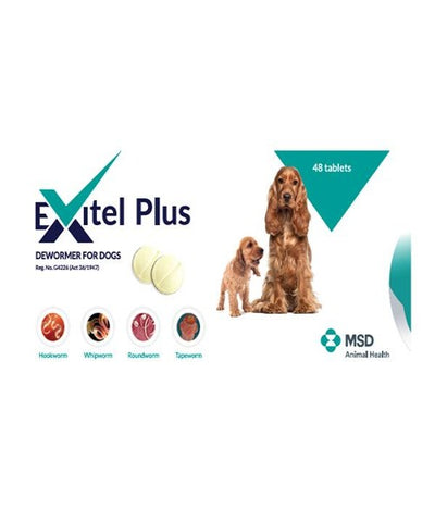 MSD EXITEL PLUS TABLETS DEWORMER FOR DOGS 48'S TAPEWORM TREATMENT - Pet Mall