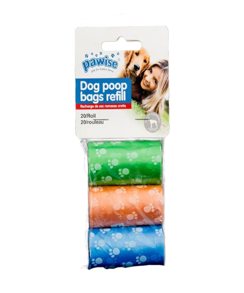 Pawise Poop Bags - 3 Pack 20pc Refill - Pet Mall